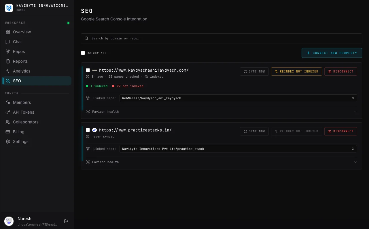 Glitchgrab SEO — manage SEO for all your domains in one place
